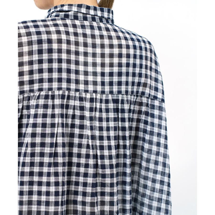 SOIL コットン ギンガムチェック シャツ ワンピース ドレス ゆったり 前開 SOIL（ソイル） シャツワンピース FANCY GINGHAM CHECK GATHERED DRESS