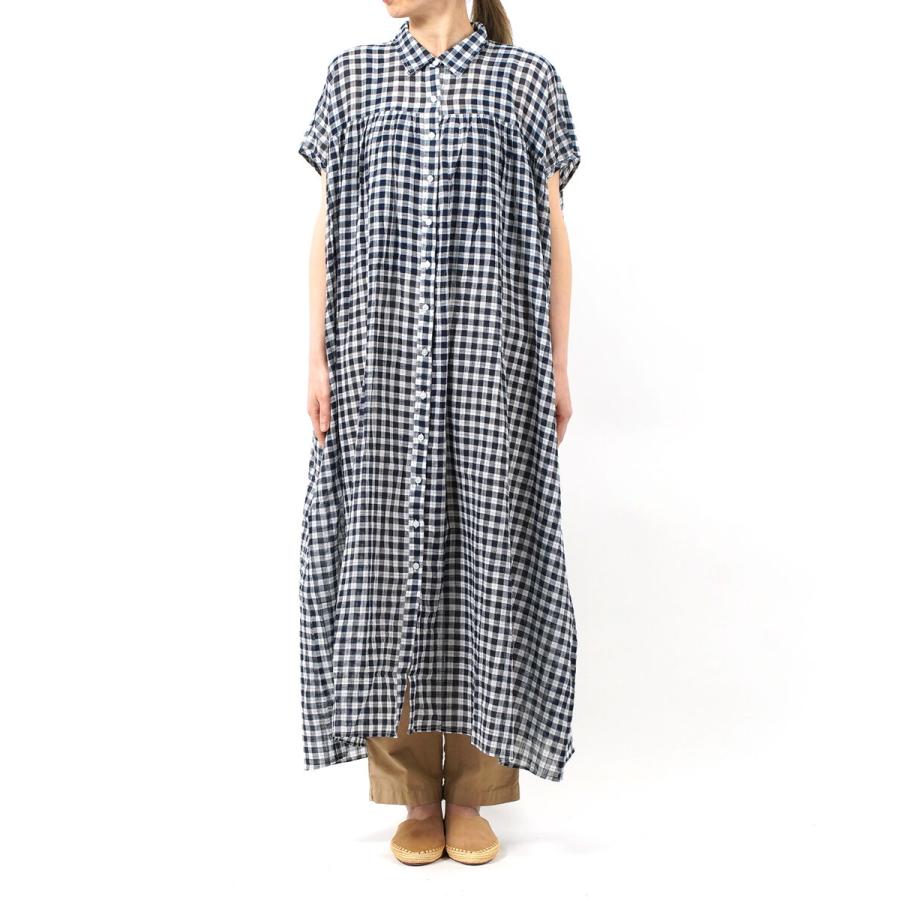 SOIL コットン ギンガムチェック シャツ ワンピース ドレス ゆったり 前開 SOIL（ソイル） シャツワンピース FANCY GINGHAM CHECK GATHERED DRESS
