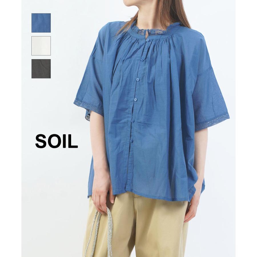 SOIL（ソイル） 80s COTTON VOILE LACE LACE&LOOP BUTTON GATHERED