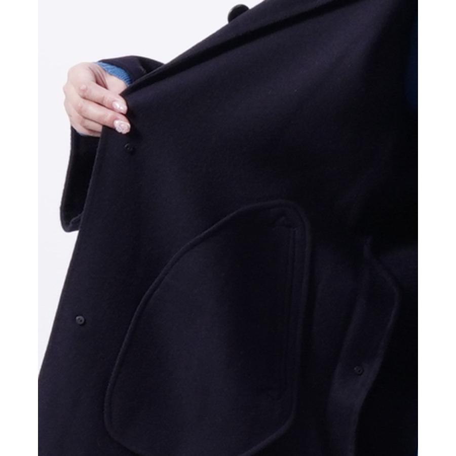 オーシバル リバーウールノーカラーコート ネイビー サイドボタン