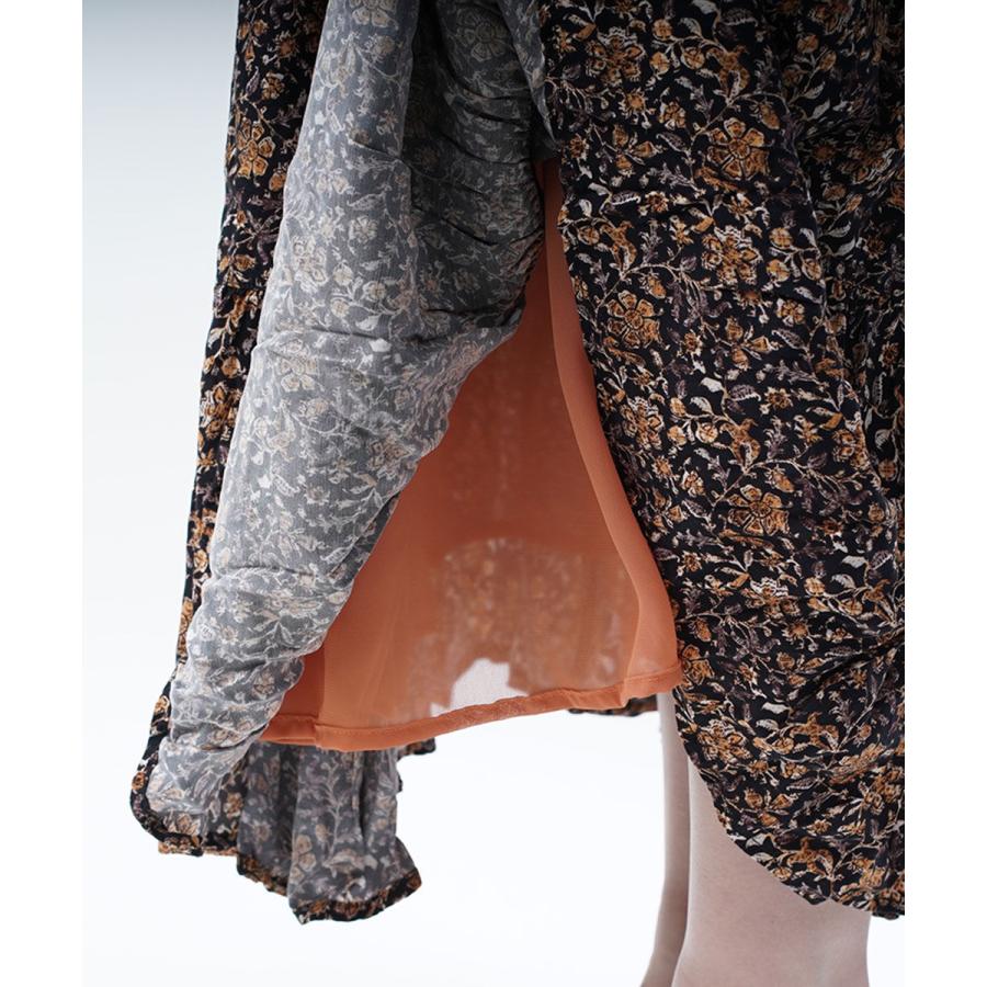 ローブデポー ラッフルスカート フレアスカート 花柄スカート フラワープリントスカート ROBE de PEAU R038 国内正規品 220109 送料無料 ROBE de PEAU（ローブデポー） ラッフルスカート フレアスカート 花柄