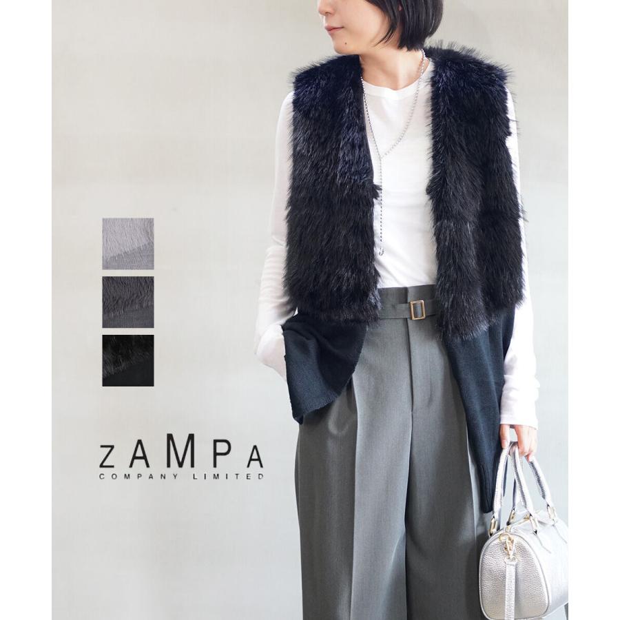ザンパ Aヤーン＋フェイクファー切替 ロングジレ ZAMPA SAI19-0341 国内正規品 220409 送料無料 ZAMPA（ザンパ） Aヤーン＋フェイクファー切替 ロングジレ レディース