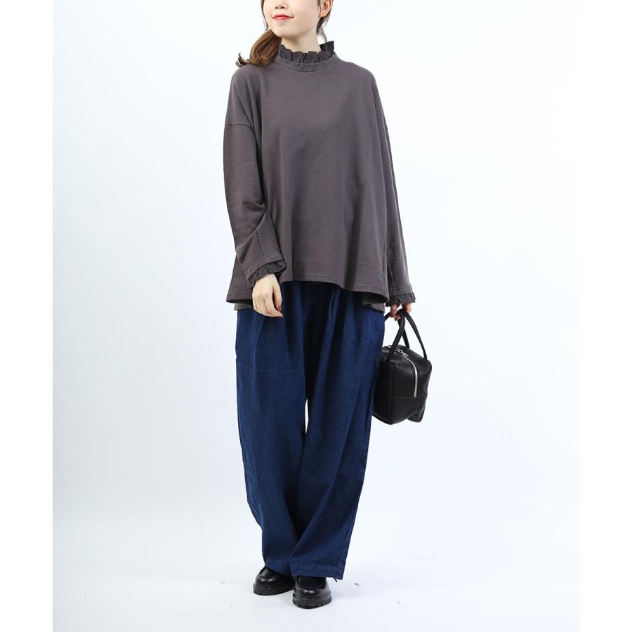ツムグ ガーゼ裏毛×リネンレーヨンフリルカラープルオーバー tumugu