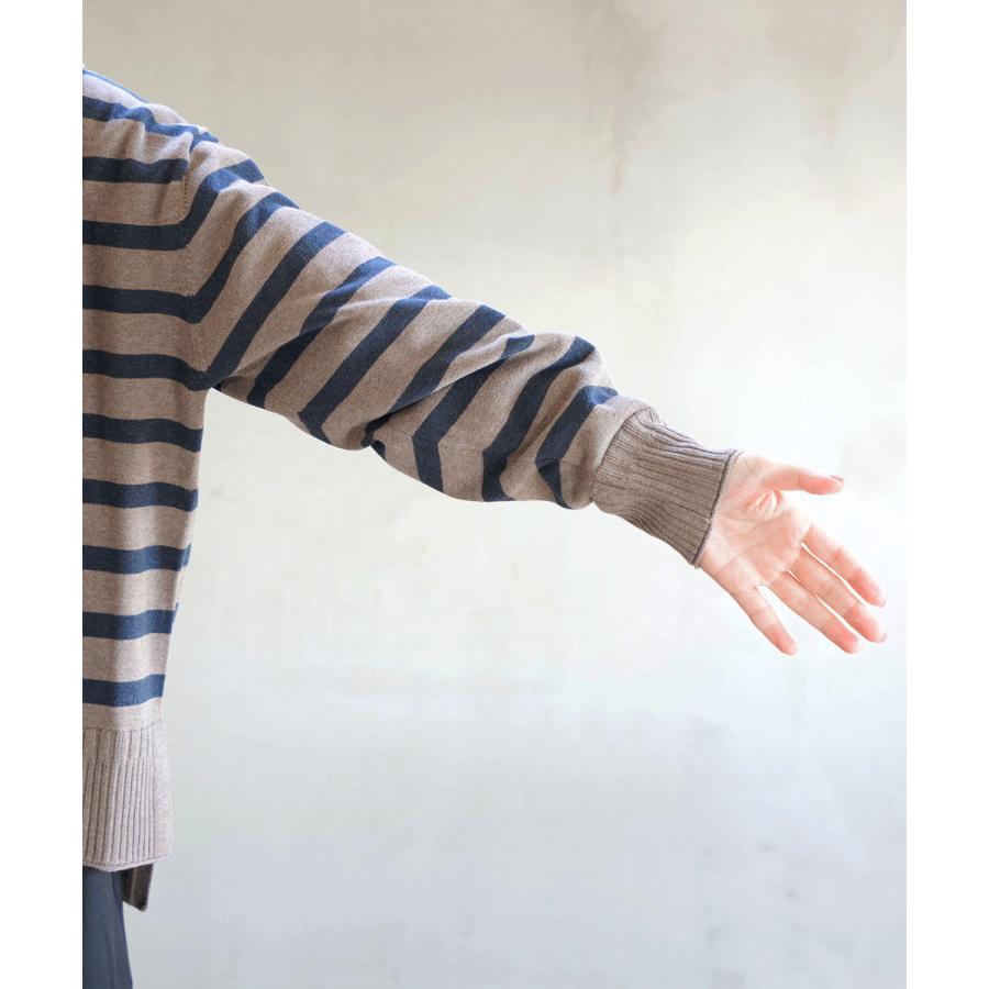 ツムグ ランダムリブニット襟付きボーダープルオーバー tumugu