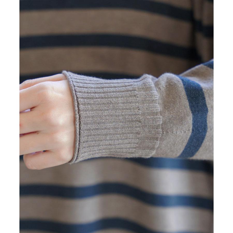 ツムグ ランダムリブニット襟付きボーダープルオーバー tumugu