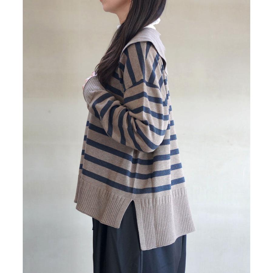 ツムグ ランダムリブニット襟付きボーダープルオーバー tumugu TK24401-B 国内正規品 220409 送料無料 ツムグ ランダムリブニット襟付きボーダープルオーバー tumugu