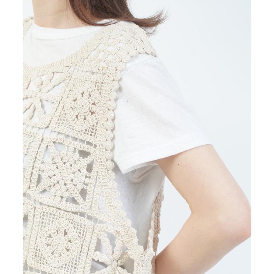 美品　tumugu ツムグ　レースベスト tumugu ツムグ コットン ラッセル レース ニット 2way ベスト