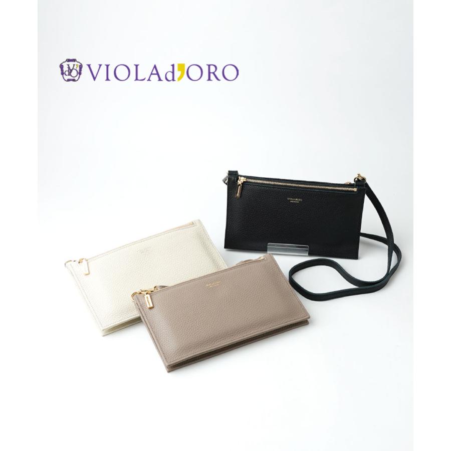 【新品】ヴィオラドーロ シュリンク型押しレザー お財布機能つきポシェット VIOLAd'ORO（ヴィオラドーロ） シュリンク型押しレザー お財布機能つき