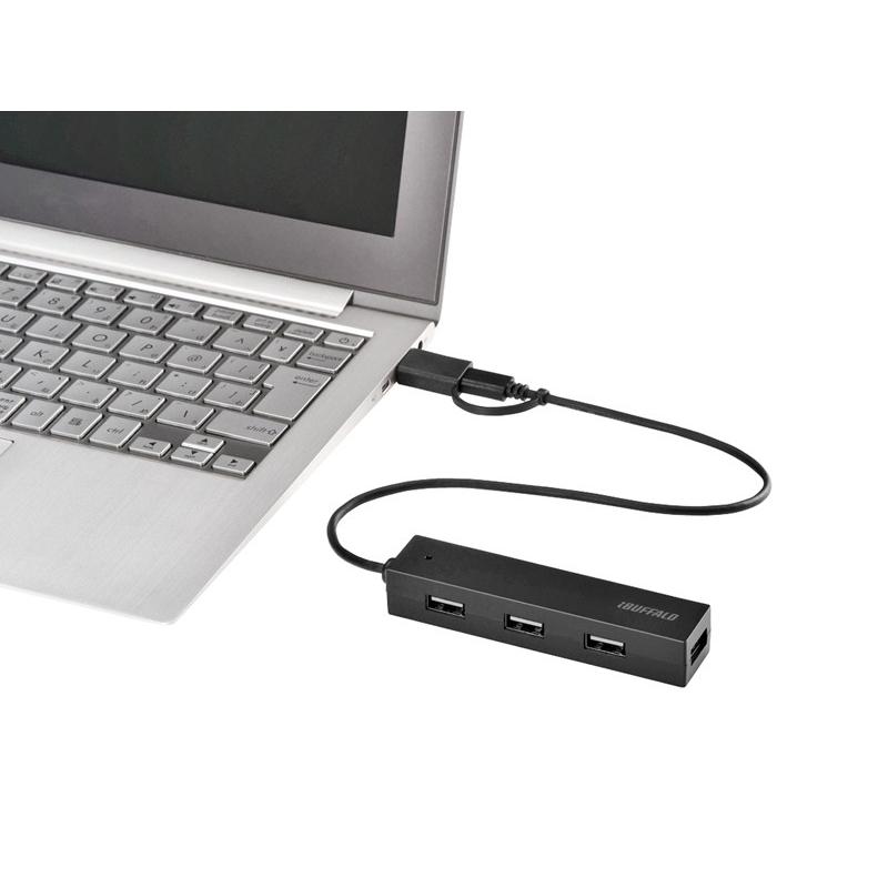 USBハブ バッファローコクヨサプライ iBUFFALO BSH4UMB04BK [USB2.0 4ポートハブ 変換コネクター付 ブラック]｜etrend-y｜04