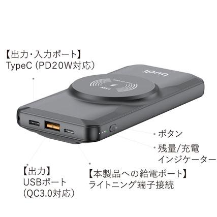 モバイルバッテリー Budi PB802W-J [マグネティック ワイヤレスパワー