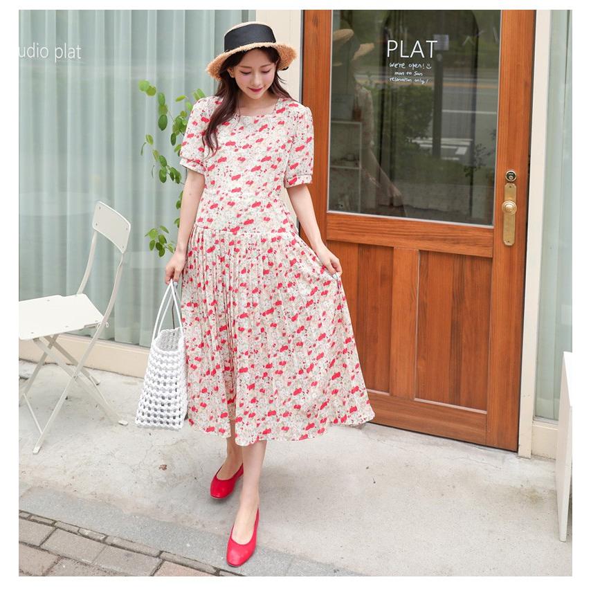 Ette ウエスト調節可能 マタニティ 服 ワンピース 半袖 春夏 夏 ロング プリーツ Aライン 花柄 スクエアネック 臨月 妊婦 Sdm025 Sdm025 授乳服 マタニティのkids Para 通販 Yahoo ショッピング