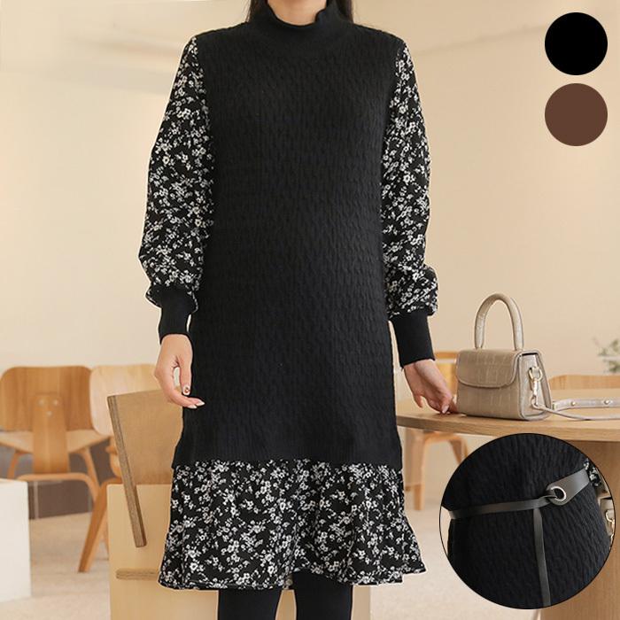 マタニティ 服 ワンピース 秋冬 ニット 花柄 レイヤード風 長袖 ベルト付 ハイネック おしゃれ 安い 妊婦服 Sdm040 Sdm040 Ette 通販 Yahoo ショッピング