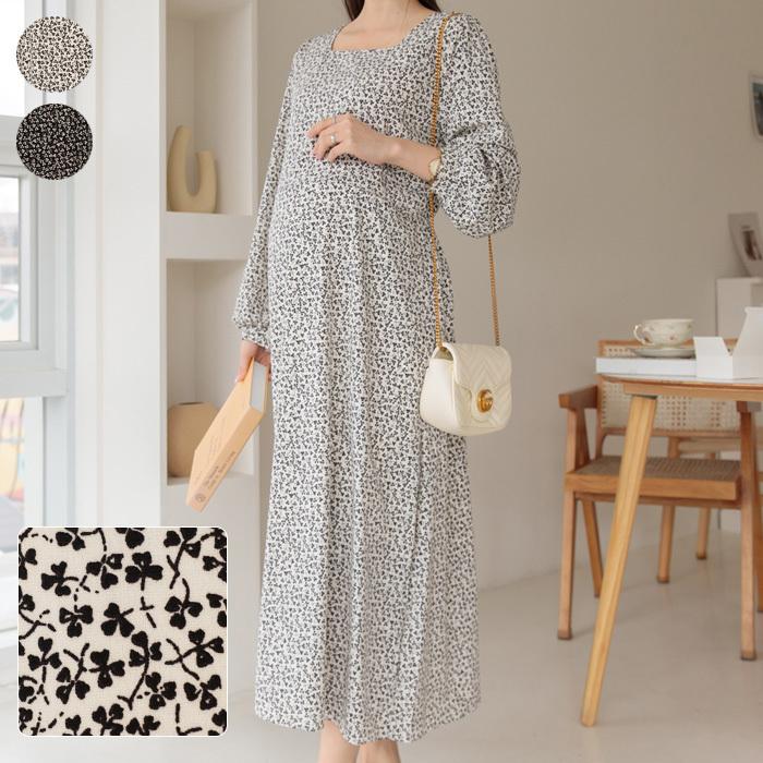 Ette スクエアネック ウエスト紐付 マタニティ ワンピース 春 春夏 長袖 マキシ ママ 高身長 小花柄 白 黒 妊婦 Sdm Sdm 授乳服 マタニティのkids Para 通販 Yahoo ショッピング