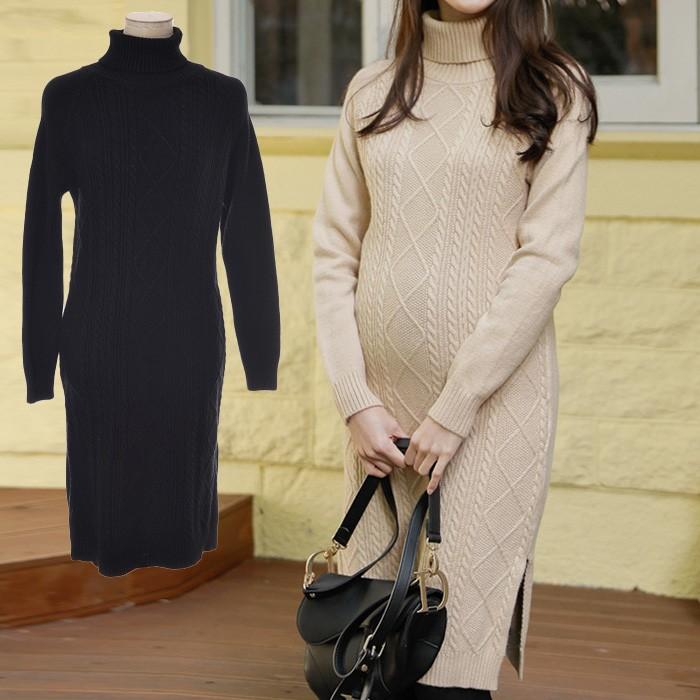 マタニティ 服 ワンピース 安い 秋 冬 ニット タートルネック タイト スリット 妊婦服 Sdm Fcekano Edu Ng