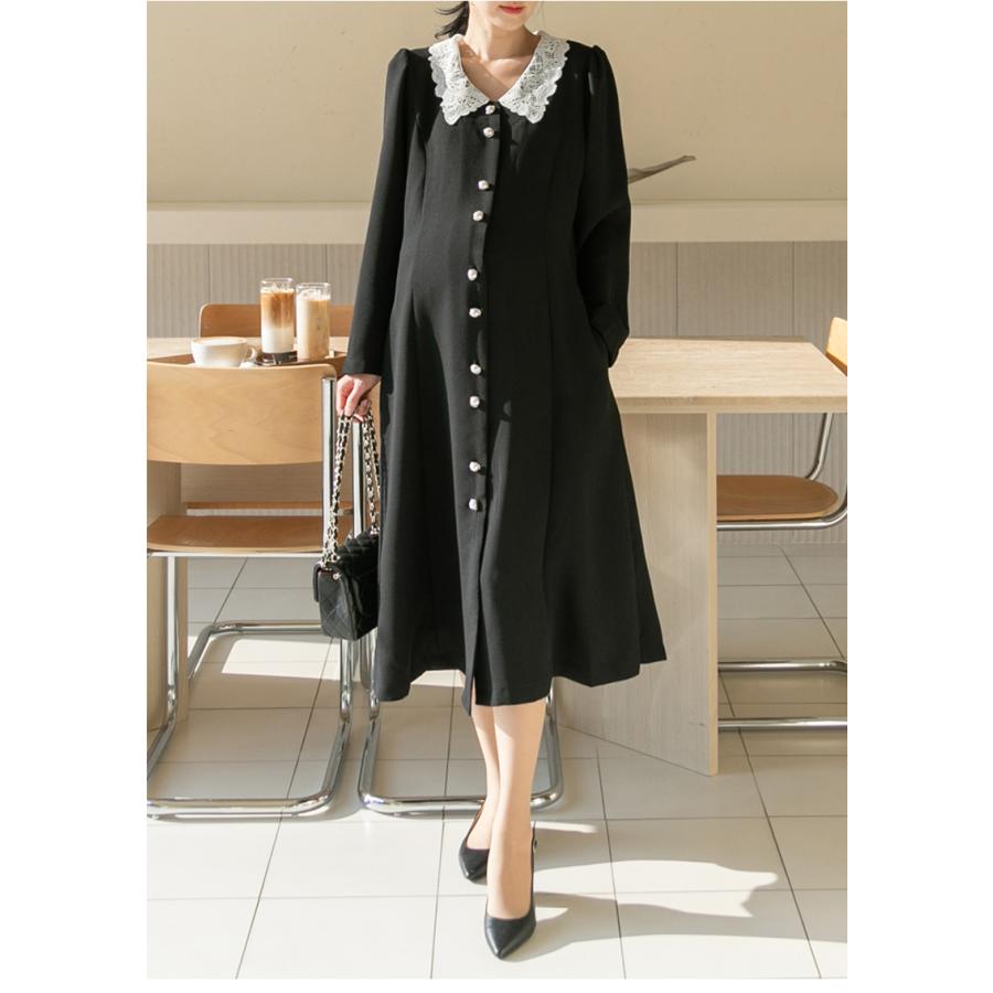 限定品 Ette 授乳服 マタニティ ワンピース パール風 ロング 結婚式 前開き 春 秋 お宮参り 仕事 レース 襟 フォーマル 妊婦服 Sdn Materialworldblog Com
