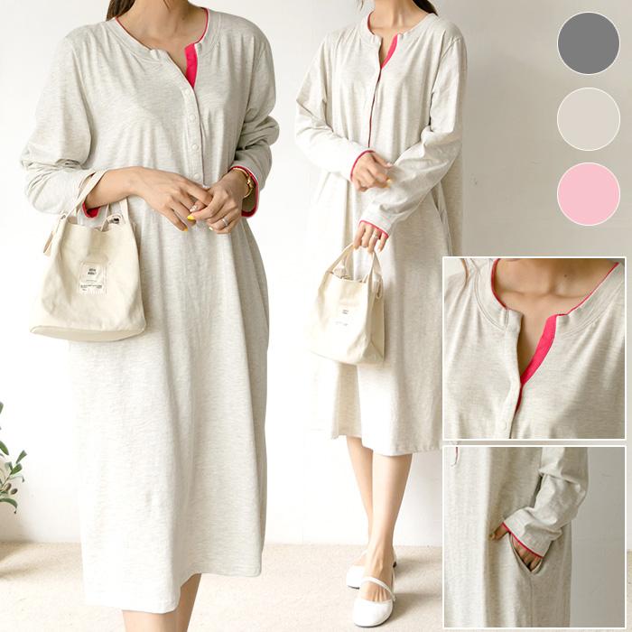 ポケット付 スナップボタン 授乳服 マタニティ ワンピース パジャマ ロング 臨月 産後 授乳 ルームウェア 妊婦服 メール便可 Sdn Sdn Ette 通販 Yahoo ショッピング