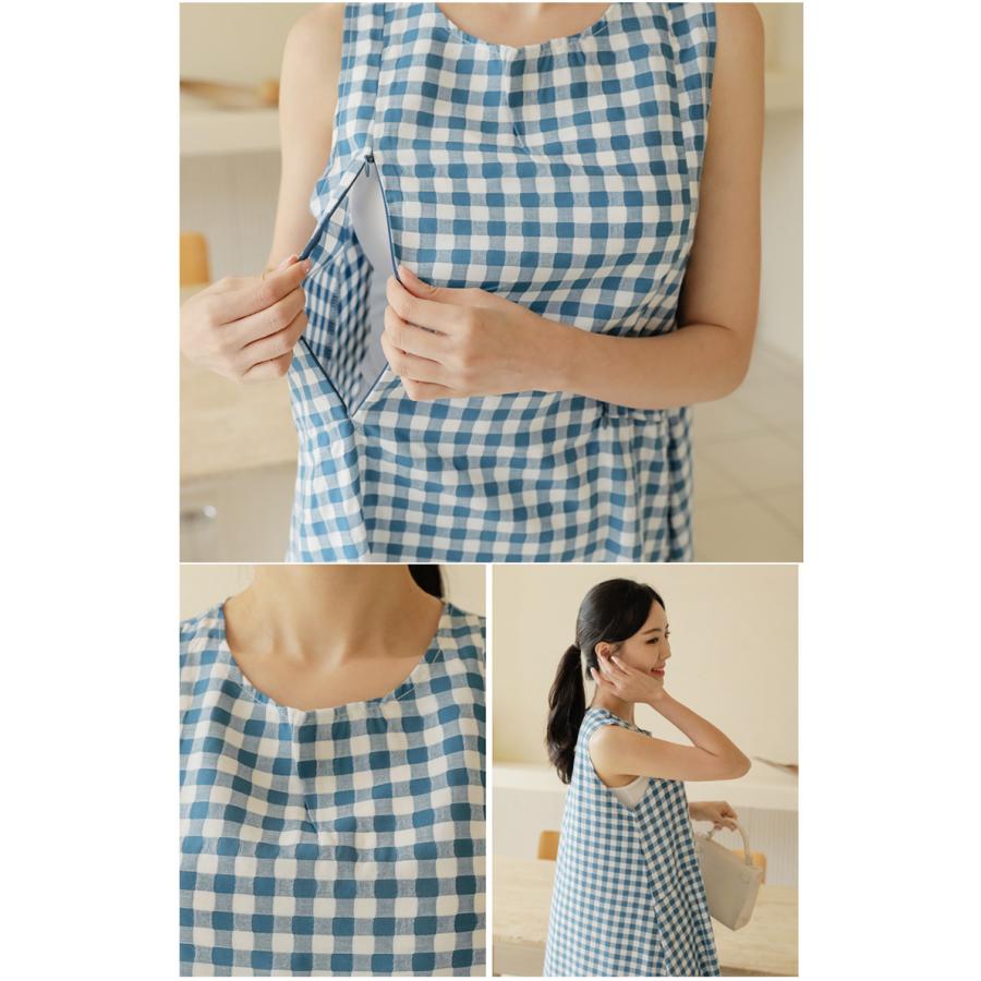 新品 Ette 綿100 授乳服 ワンピース 夏 ノースリーブ チェック マキシ ロング マタニティ 臨月 授乳 妊婦服 Sdn111 7sbbagg5cbd3a2ao P1ai