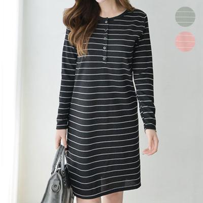 授乳服 ワンピース 秋冬 リブ 前開き ボタン 長袖 ボーダー マタニティ 膝丈 部屋着 ルームウェア 妊婦服 Sdn Spabri Com