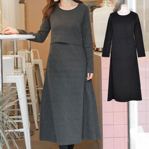 授乳服 ワンピース 安い 秋冬 起毛 マタニティ 無地 長袖 マキシ丈 フレア 大きいサイズ 妊婦服 Sdn Sdn Ette 通販 Yahoo ショッピング
