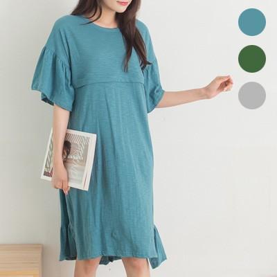 授乳服 ワンピース 夏 安い 綿100 半袖 フリル ひざ丈 横ファスナー 大きいサイズ 妊婦服 メール便可 Sdn011 Www Zenithaviation In