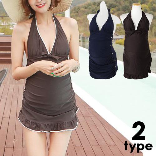 マタニティ 服 水着 ワンピース型 選べる２タイプ ホルターネック 安い オシャレ スイムウェア フリル 大きいサイズ 妊婦服 So114 So114 Ette 通販 Yahoo ショッピング