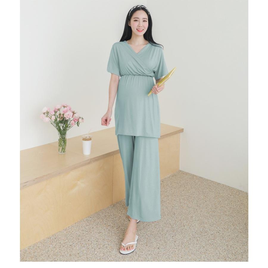 授乳 パジャマ カシュクール マタニティ ルームウェア 夏 半袖 クロスオープン 産後 部屋着 臨月 新生活 ワイドパンツ Spn001 妊婦