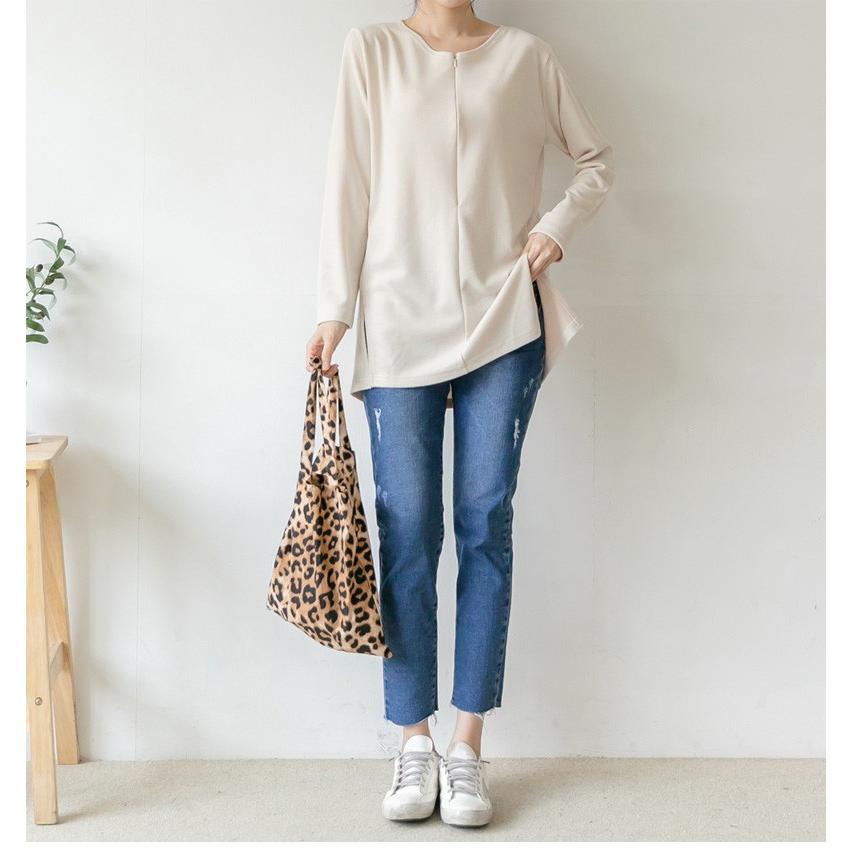 マタニティ 服 トップス 春 安い 授乳服 長袖 カットソー チュニック ファスナー Vネック スリット オシャレ 妊婦服 メール便可 Stn Stn Ette 通販 Yahoo ショッピング