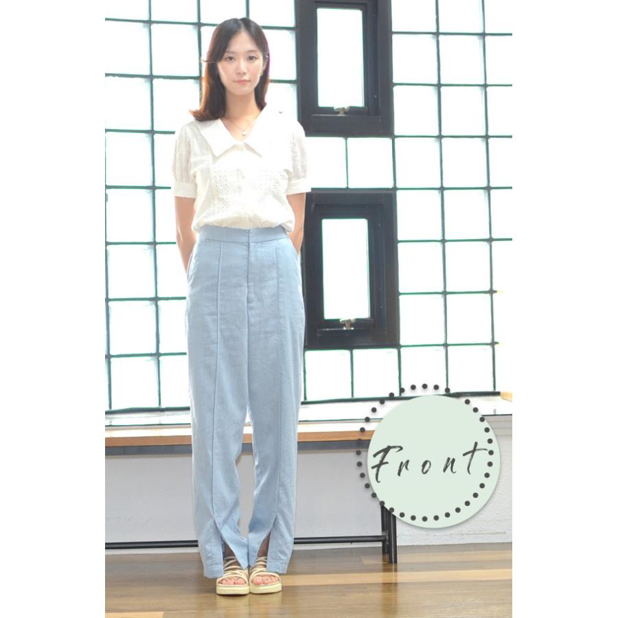 裾スリット センターシームパンツ レディース ウエストゴム 後ろゴム　とろみパンツ スリットパンツ ストレートパンツ スラックス 送料無料 |  | 09