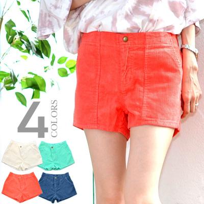 コーデュロイショートパンツ レディース  ショーツ ウエストゴム ルームウェア リゾートスタイル コール天 全4色 M/Lサイズ 送料無料 | 