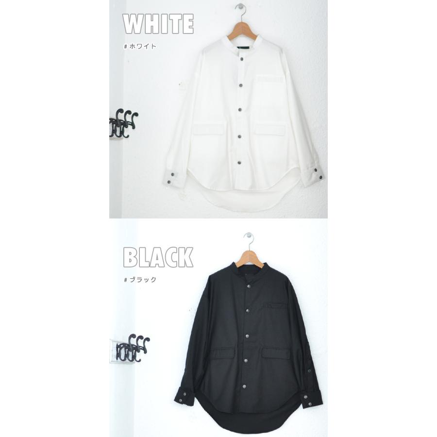 モノトーンシャツ ノーカラーシャツ ロングシャツ オーバーシャツ オーバーサイズ ブラウス レディース ゴシック モード系 白 黒 長袖 送料無料 |  | 06