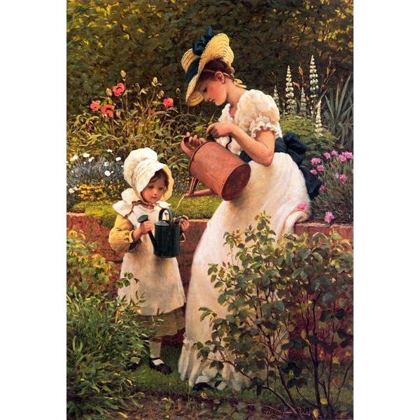 油絵 Leslie George Dunlop_花壇の中で ma1218