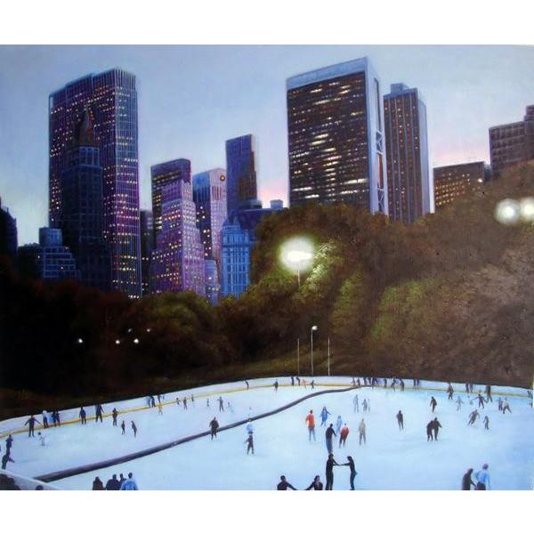 【国際ブランド】 特価油絵　ニューヨークの街角２１_冬のセントラルパークの夕暮れ  MA1260 洋画