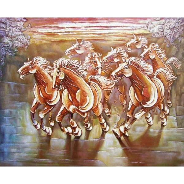 【売れ筋】 特価油絵 走る八頭の馬2  MA1346-2 洋画