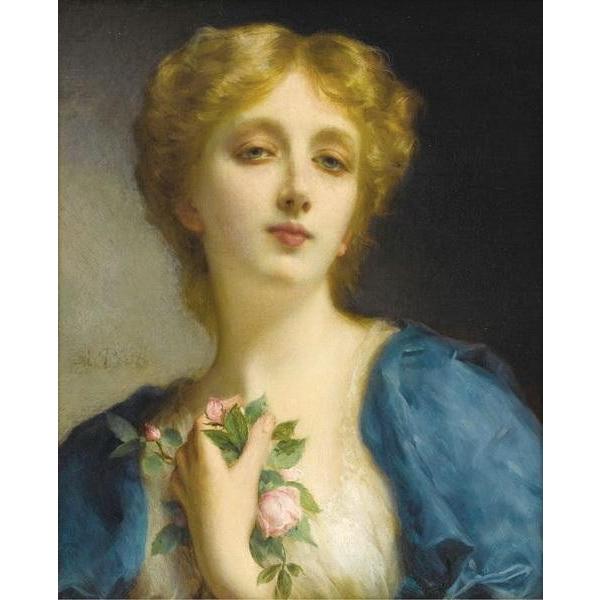  油絵 Etienne ma1509  バラを抱く女 Piot_ Adolphe 洋画 驚きの価格が実現！