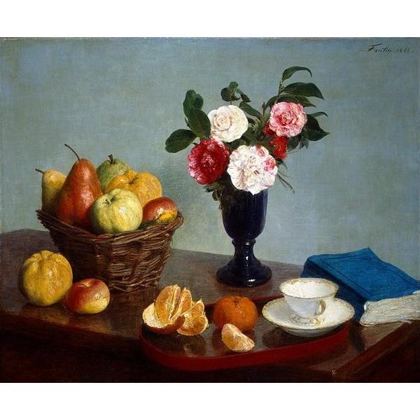 油絵 Henri Fantin-Latour_卓上の果物と花 MA1541 油絵 Henri Fantin