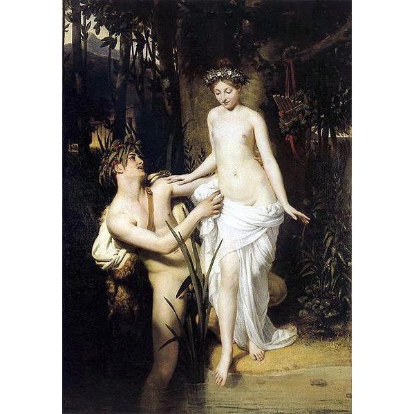 油彩 Joseph-Desire Court_ 若虫と ファウヌスの浴する  MA1586 洋画-美術、工芸品