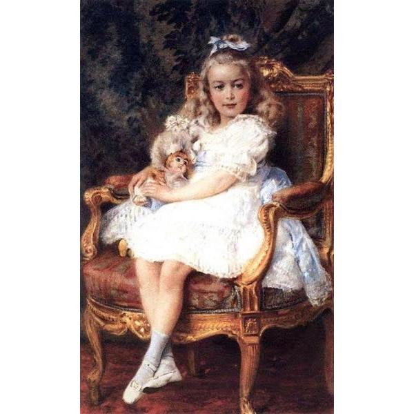 油絵 Konstantin Makovsky_ 椅子に座る少女 ma1594 油絵 Konstantin