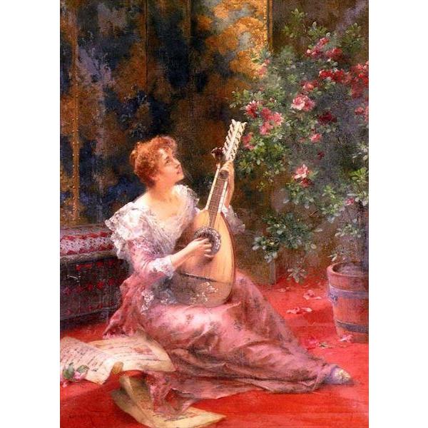 油彩  Conrad Kiesel_ 封泥楽器演奏者  ma1913 美術、工芸品-楽器、手芸、コレクション