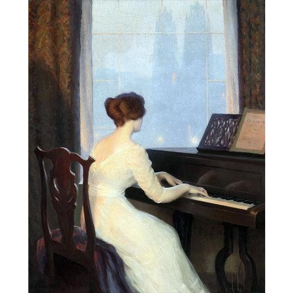 油絵 William Worcester Churchill_ピアノを奏でる女 ma2462 File