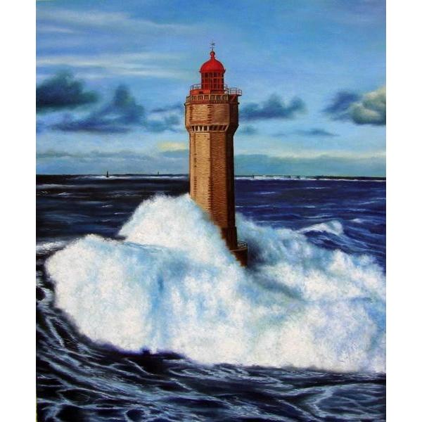 特価油絵  怒涛の海の灯台 1  MA279