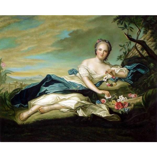 卸し売り購入 油絵  ジャン・マルク・ナティエの名作_フローラに扮したルイ15世の娘アンリエット・ド・フランスの肖像  ma397 洋画