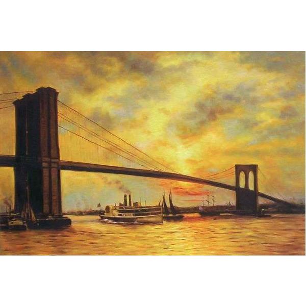 特価油絵 Emile Renoufの名作「ブルックリン橋の夕暮れ」  MA493