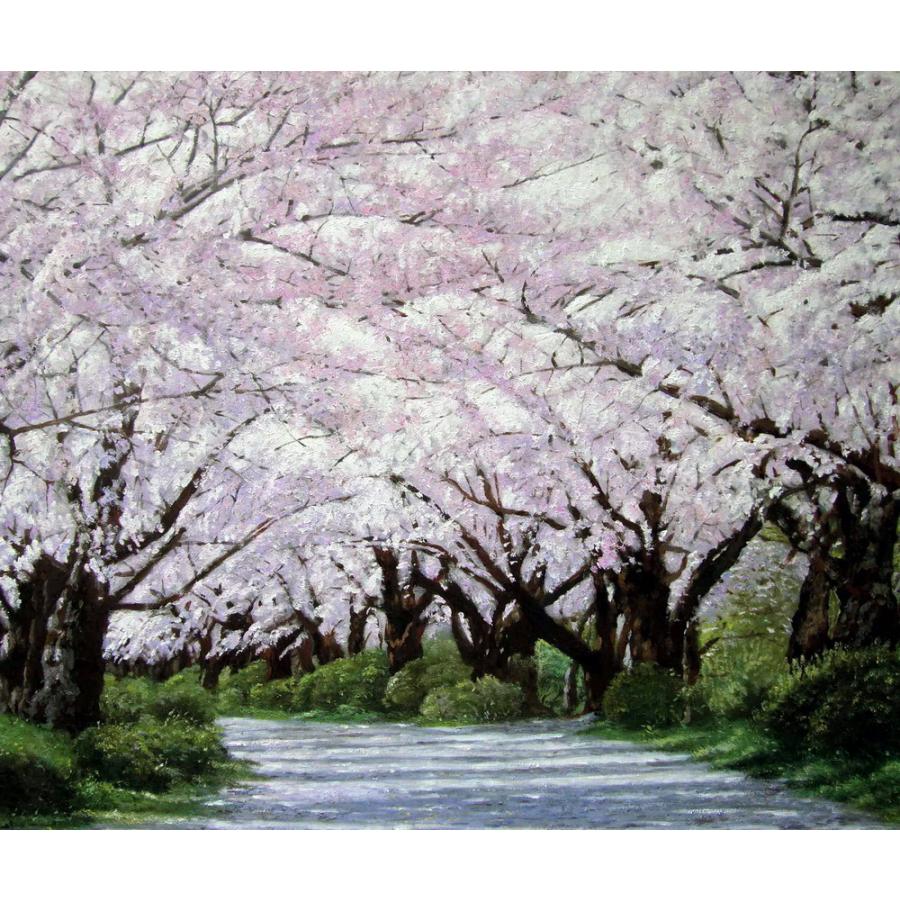 油絵 北上の桜並木 MA581 : 絵画制作専門ユーラシアアート - 通販