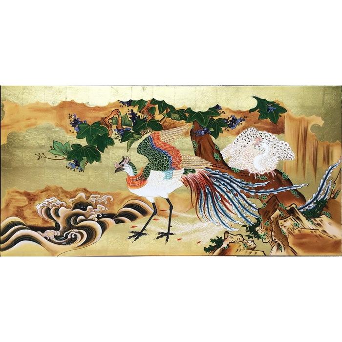 漆絵 狩野派_鳳凰図 右隻 NH280 : 絵画制作専門ユーラシアアート 漆絵 狩野派_鳳凰図 右隻 NH280 : 絵画制作専門ユーラシアアート