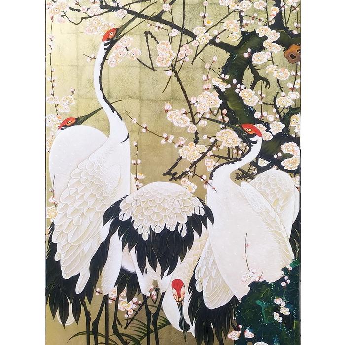 漆絵 伊藤若冲の名作_梅花群鶴図 NH315 : 絵画制作専門 漆絵 伊藤若冲の名作_梅花群鶴図 NH315 : 絵画制作専門