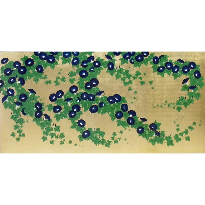 漆絵 鈴木其一の名曲_槿花_左隻  NH57L 楽器、手芸、コレクション-絵画