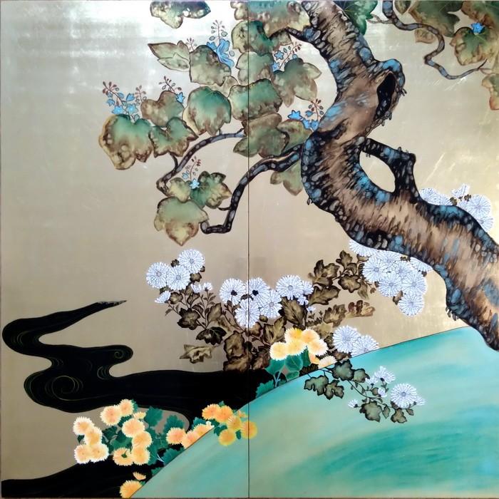 漆絵 酒井抱一の名作_桐菊流水図 NH58 : 絵画制作専門ユーラシア 漆絵 酒井抱一の名作_桐菊流水図 NH58 : 絵画制作専門ユーラシア