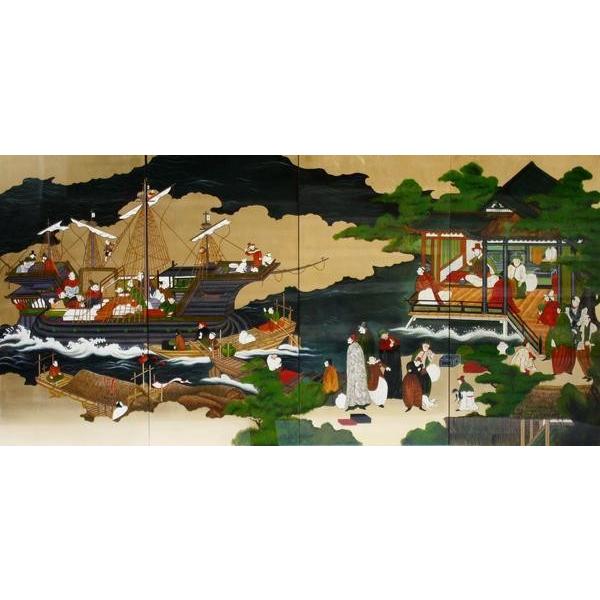 有田焼 源右衛門 染錦 陶板 南蛮人渡来図