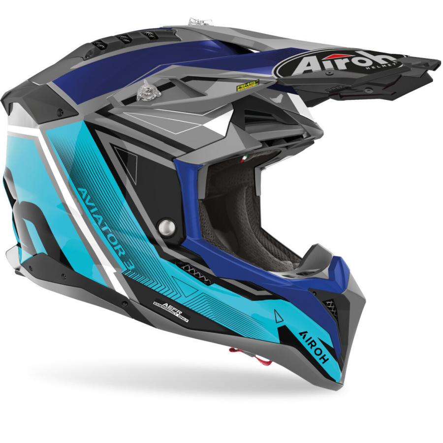 AIROH フルフェイスヘルメット イエロー/ブルー AVIATOR 3 Airoh Aviator 3 Saber Motocross Helmet - Blue / Fluo Yellow
