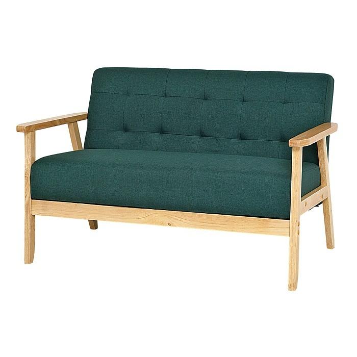 温もりを感じる木製フレーム二人掛ソファー 天然木＆ファブリック W113×D67×H71 グリーン色 オスロ